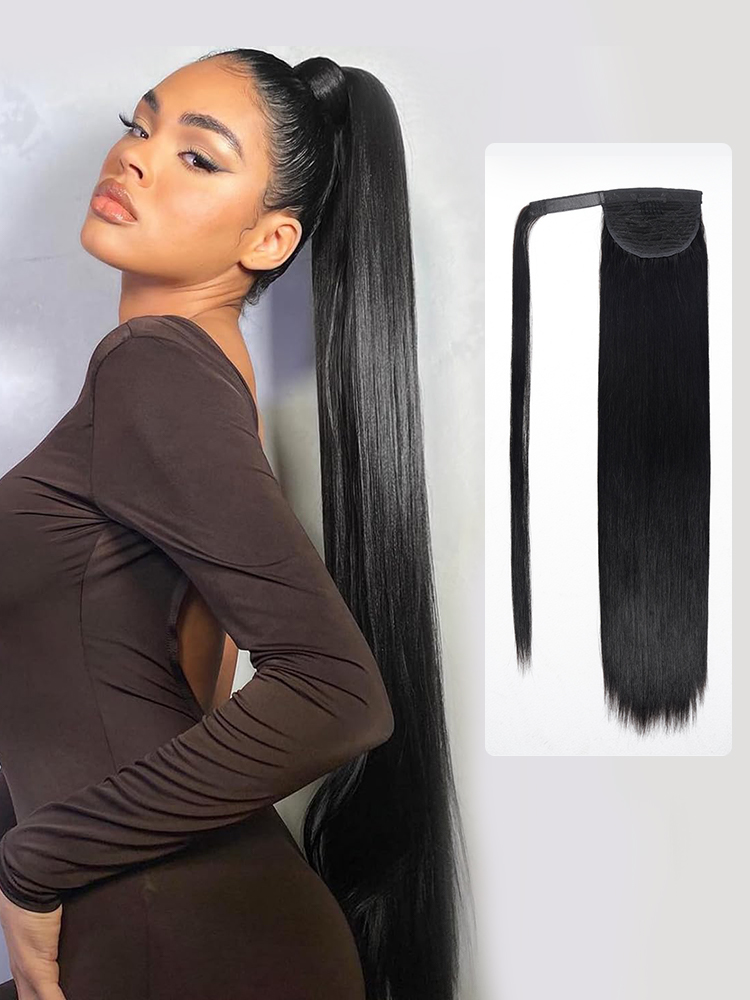 Ponytail Extensions Silky Straight Human Hair Sleek Ponystail