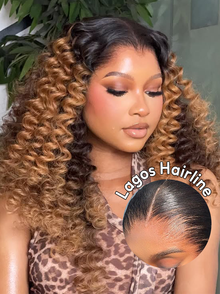 Lagos Hairline Wig with Big Volume Curls & 13x6 HD Lace – Black Root Ombre
