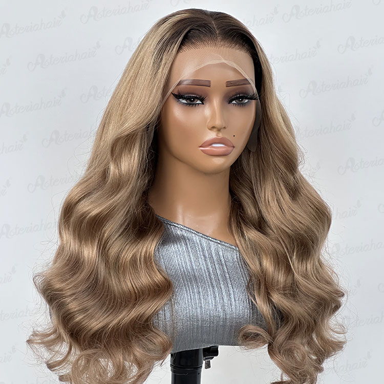 The Perfect Ombre Body Wave Wig Ash Blonde Lace Front Wig With Dark Roots