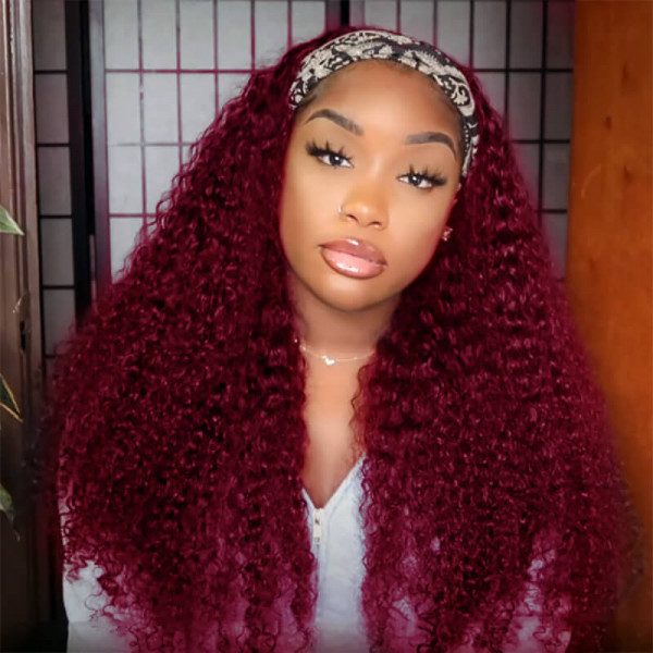 Burgundy Colored Curly Hair Headband Wigs -Asteriahair
