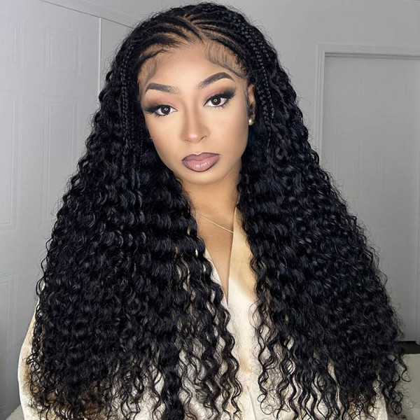 Deep Wave 100% Human Hair Braided Wigs Lace Front Wig -Asteriahair