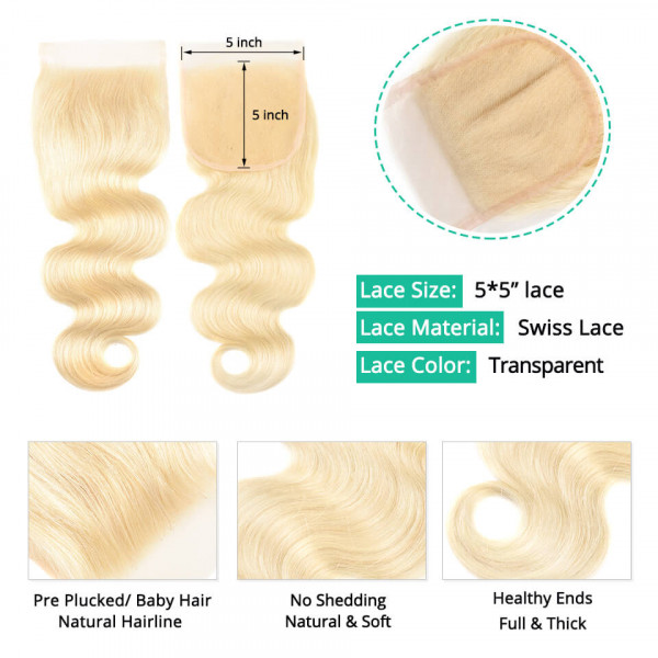 613 Body Wave Blonde Hair 3 Bundles Weaves With 5x5 Closure -Asteriahair