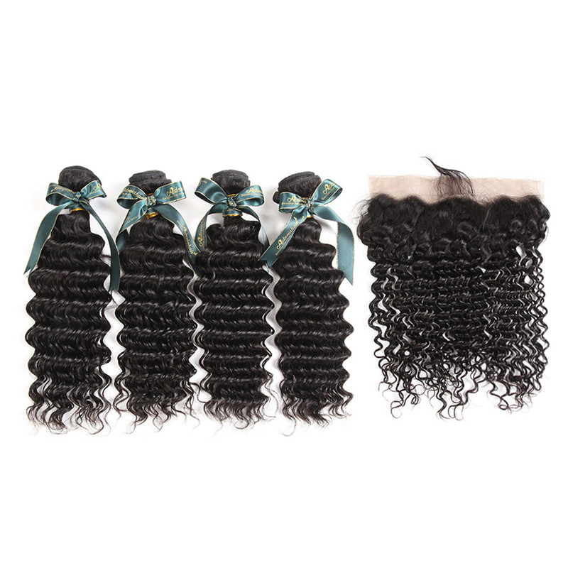 Best Human Hair Weaves 4 Bundles Brazilian Deep Wave And 134 Lace Frontal Closures