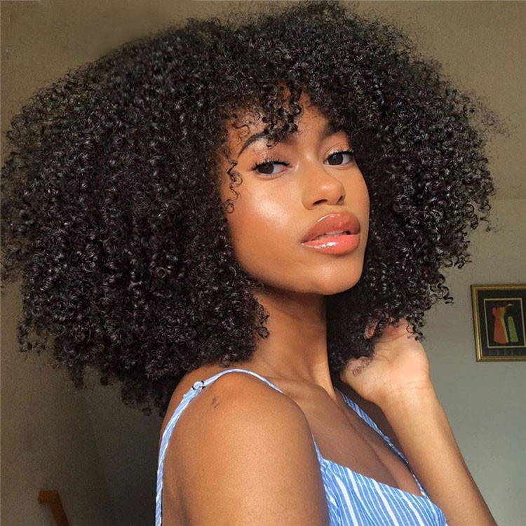 Kinky Curly Afro Wig Human Hair With Bang Glueless Closure Wig -Asteriahair