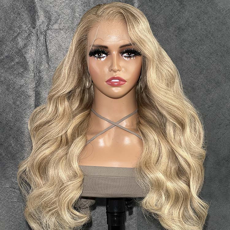 Side Part Body Wave Lace Front Wigs Mixed Balayage Honey Ash Blonde