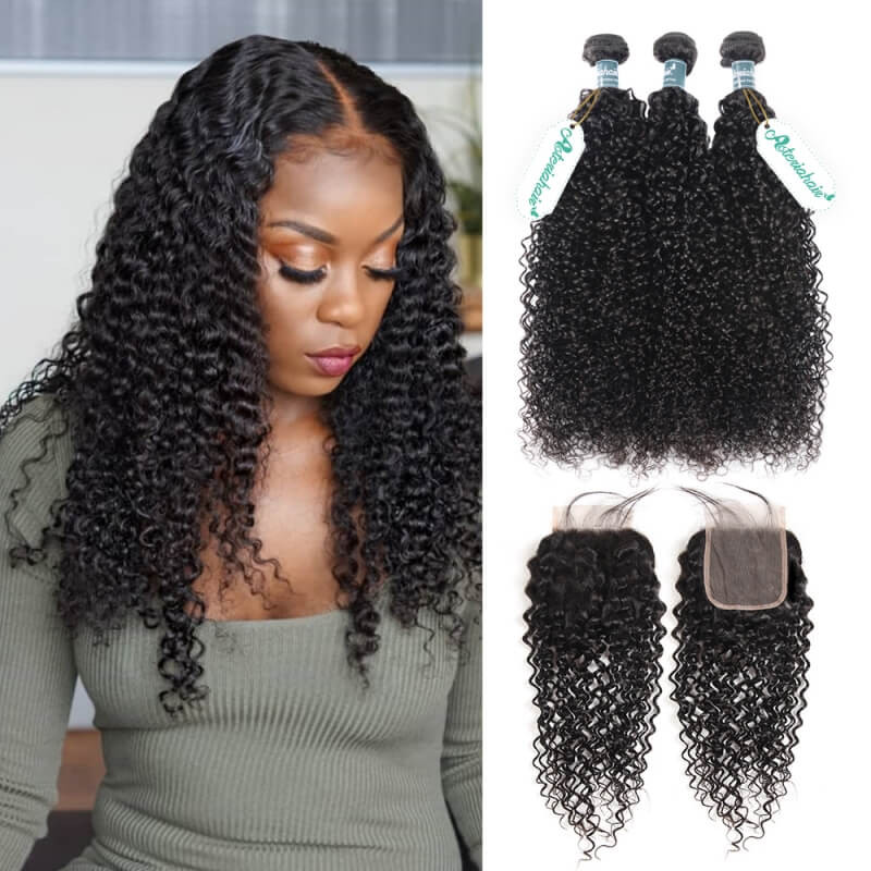 Kinky Curly Hair 3 Bundles With 5 5 Lace Closure Soft Peruvian