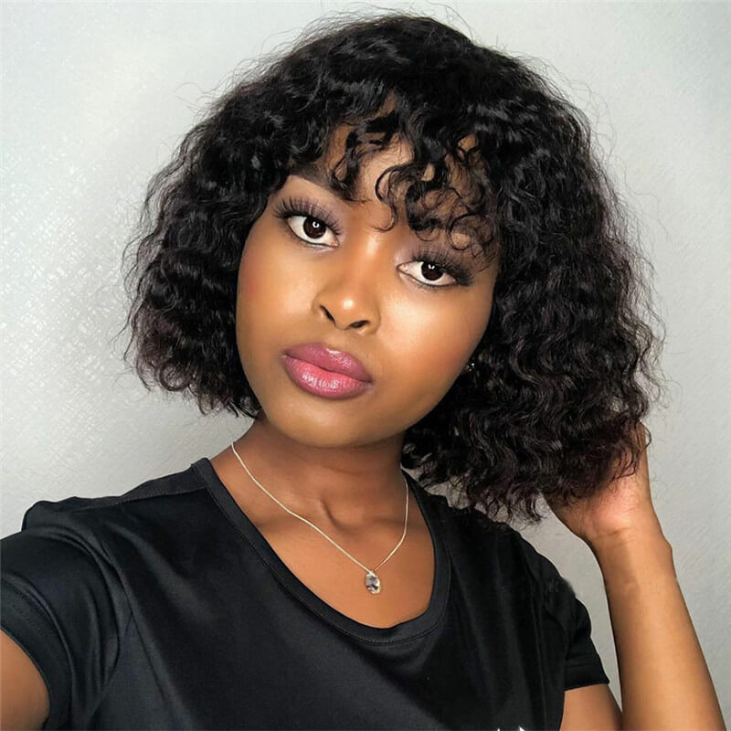 Thick Deep Wave Bang Bob Human Hair Machine Made Wig -Asteriahair