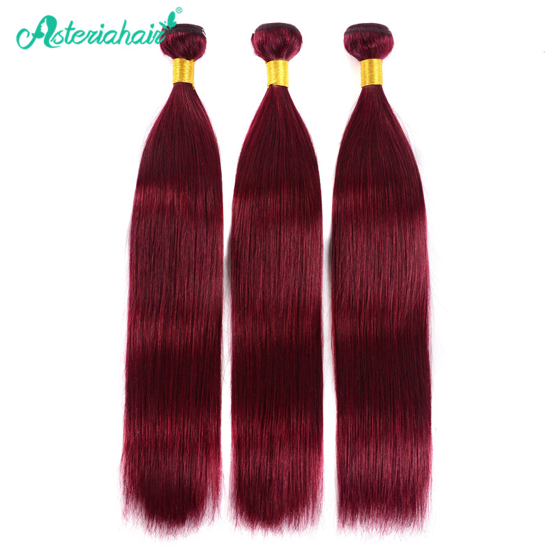 Burgundy Color Straight Hair Weave 3 Bundles Pre Colored Hair