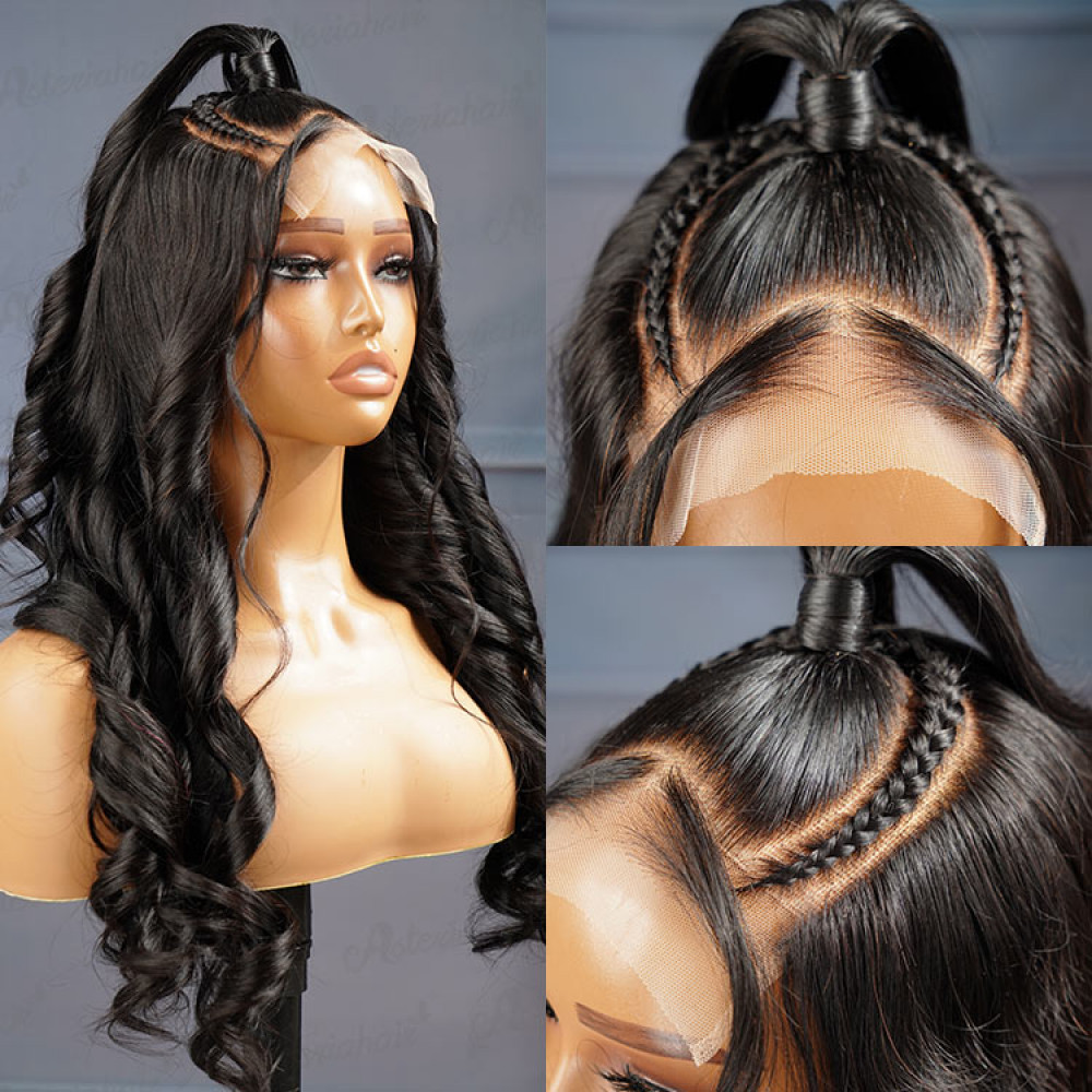 Hairstylist Pre-Styled | Bouncy Body Wave Half Up Half Down W/Braids Hairstyle 6x6 Lace Beginner Friendly Wigs For Women