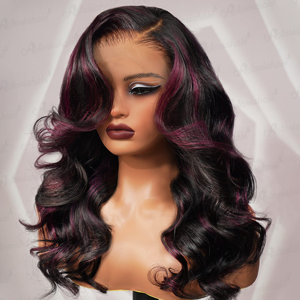 Charming Purple Pre-Colored Wigs Affordable Transparent Lace Wavy Wig For Women