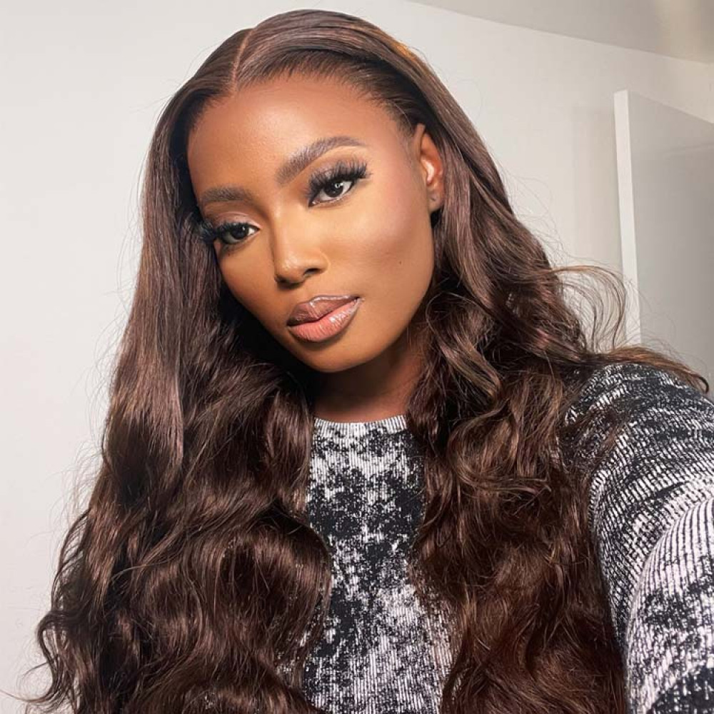Chocolate Brown Color Human Hair Invisible Lace Front Wig