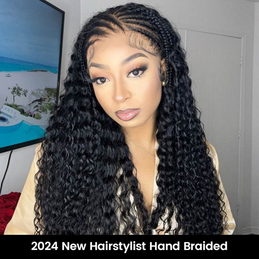 Thick 250% Density Deep Wave Human Hair Pre-Braided Frontal Wig