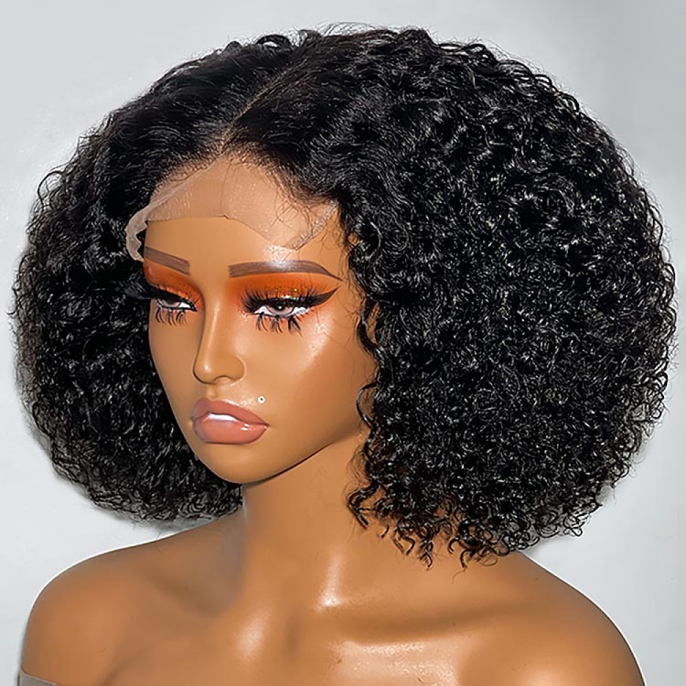 Glueless Shoulder Length Curly 5x5 Closure Lace Mid Part Wig
