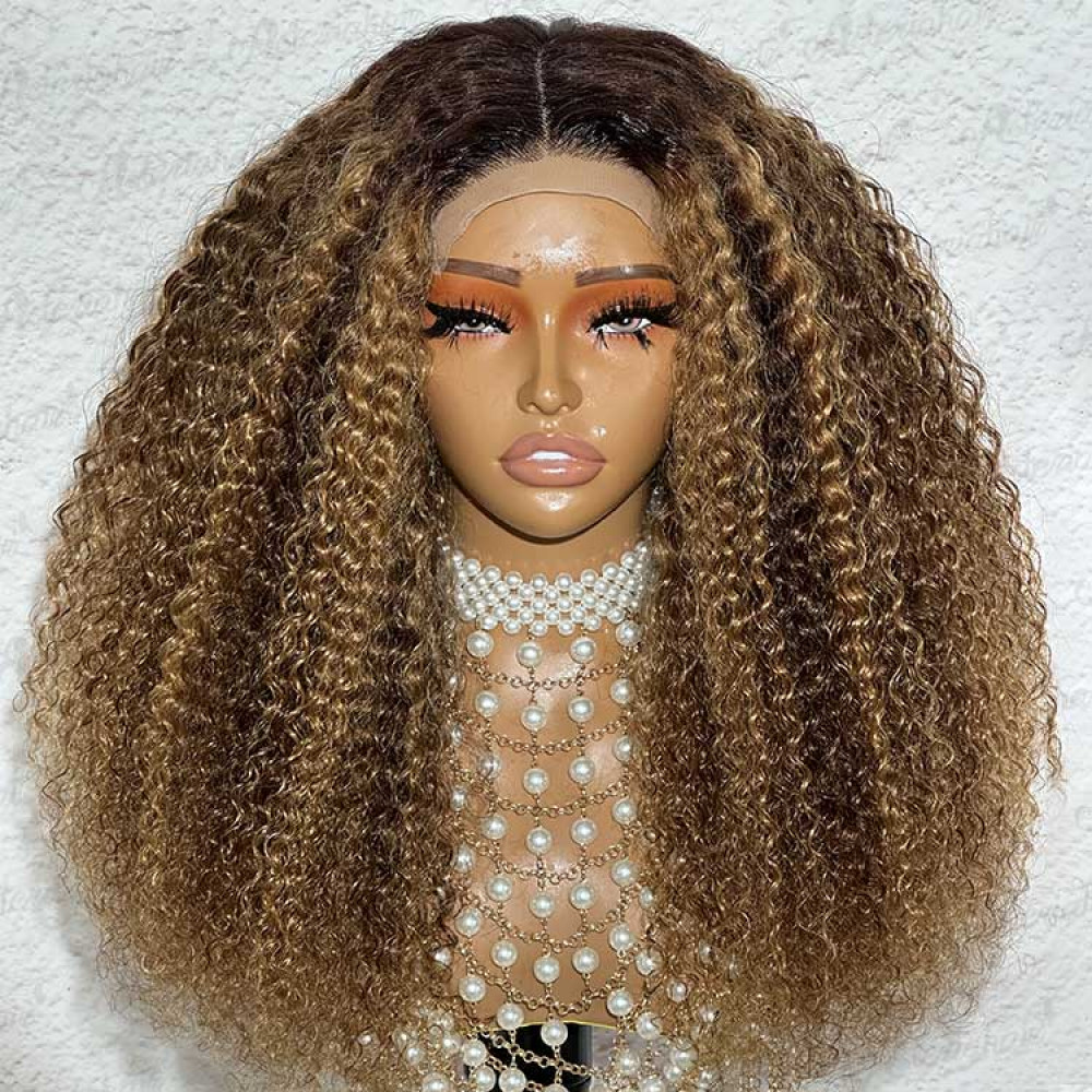 Glueless Highlight Colored Curly 5*5 Lace Closure Wig Full Wig