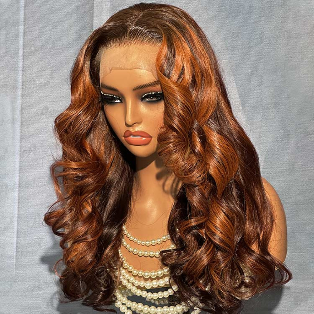 Fashionable Brown Highlight Lace Front Wig Ombre Body Wave Human Hair Wig