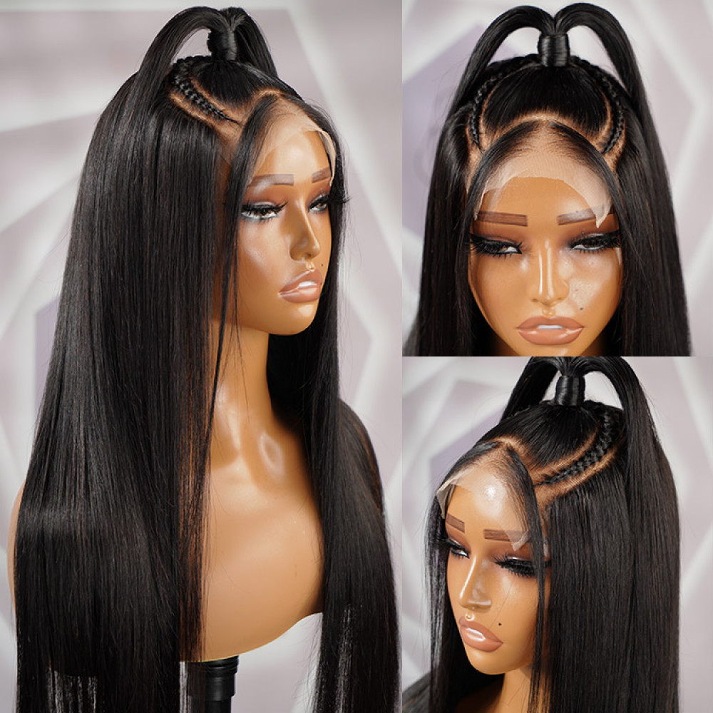Hairstylist Pre-Styled | Silky Straight Half Up Half Down W/ Braids Hairstyle 6x6 Pre-Plucked Bleached Knots Beginner Friendly Wigs