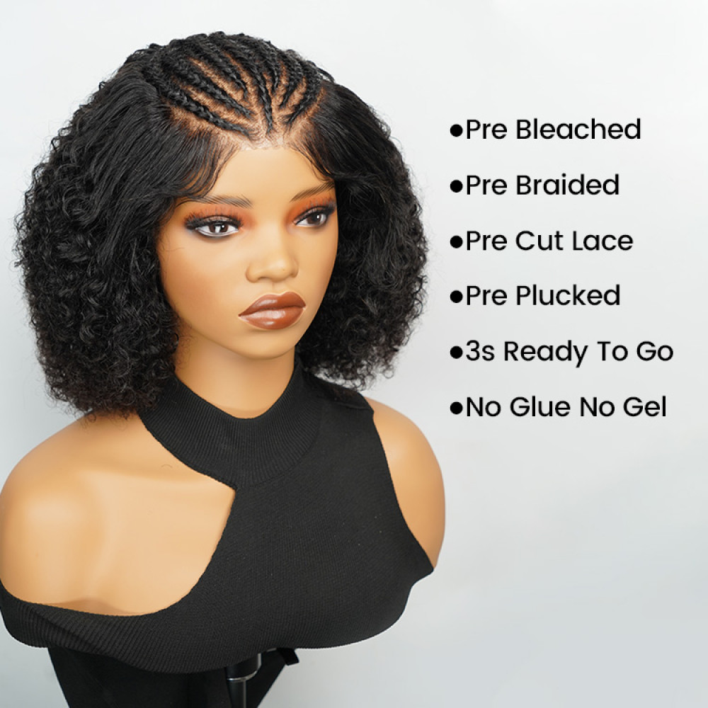 Ready To Go Wig - Glueless Pre-bleached Braided Curly HD Lace Closure Wig Pre-cut Stylist Wig 