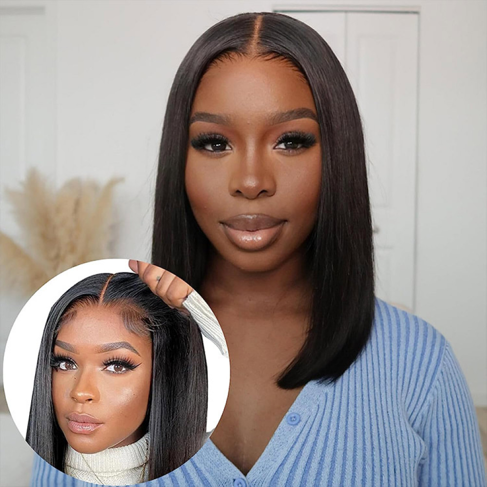 Ready To Go Wig- Short Straight Hair Bob Invisible Lace Gluless Wig