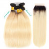 Ombre Hair Color 1B/613 Straight Hair Weave 4 Bundles With Lace Closure Free Part