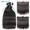 1pc Ear To Ear Lace Frontal with 3 Bundles Straight Virgin Brazilian Hair Weft