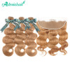 Honey Blonde Body Wave Hair 3 Bundles With 13*4 Lace Frontal In Stock