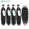 Brazilian Human Hair 4*4 Lace Closure With 4 Bundles Deep Wave Weaves