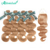 #27 Color Honey Blonde Body Wave 4 Bundles With Free Part 4*4 Lace Closure