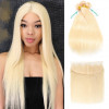613 Blonde Straight Human Hair 3 Bundles With 13*4 Lace Frontal Closure