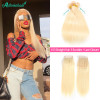 100% Human Hair 613 Blonde Brazilian Straight Hair 3 Bundles With Closure In Stock