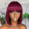 Short Burgundy Bob Lace Closure Wig with Bangs Straight Hair Affordable Wigs