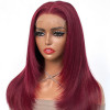 Layered 99j Burgundy Straight Human Hair Wig With Transparent Lace