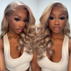 Ash Blonde Highlights on Blonde Human Hair Wig