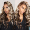 Balayage Wig With Blonde Highlights Colored Human Hair Wigs