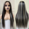 Ash Grey Highlights on Black Hair Straight Lace Front Wig For Women