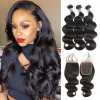 Virgin Hair Body Wave 4*4 Lace Closure And Virgin Brazilian Hair Weave 3 Bundles