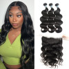 Body Wave Weave 3 Bundles With 13*4 Transparent HD Lace Frontal Closure Unprocessed Brazilian Human Hair 