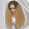 Ready To Go Wig- Honey Blonde Human Hair Wig With Brown Roots Glueless Curly Closure Wig