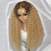 Wear To Go Wig- Honey Blonde Human Hair Wig With Brown Roots Glueless Curly Closure Wig