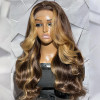 Brown Wigs with Honey Blonde Highlights Pre-plucked Human Hair Wigs 