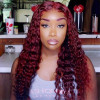 99j Burgundy Hair Color Deep Wave Hair Transparent Lace Front Wig