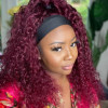 Deep Wave Wigs Burgundy Color Headband Wigs 