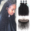 3 Bundles Brazilian Virgin Hair Curly Afro Weave With Lace Frontal