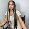 Ash Grey Highlights on Black Hair Straight Lace Front Wig For Women