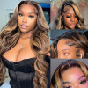 Honey Blonde Highlights On Black Human Hair Lace Frontal Wigs For Women