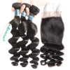 4*4 Lace Closure With Brazilian Loose Wave Human Virgin Hair 3Pcs
