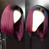 12inch Burgundy Short Human Hair Blunt Cut Colored Bob Wig