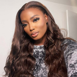 Chocolate Brown Color Human Hair Invisible Lace Front Wig