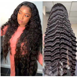 Crimped Wave Long Hair Wig for Women 24-34 Inches, 5x5 HD Lace Closure & 13x6 HD Lace Frontal Options, Customizable Density