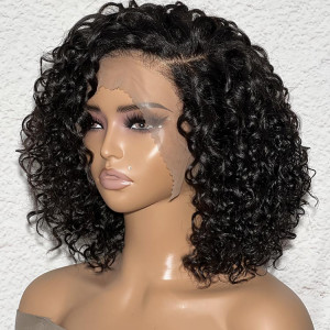 Side Part Special Wavy Human Hair Wigs Transparent Wig For Beginner