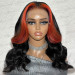 Black Body Wave Lace Front Wig With Orange Skunk Stripe In Front
